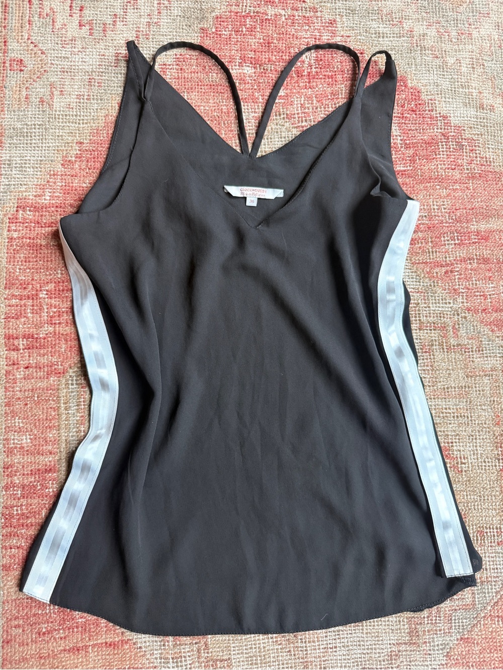 Women's Black Double-Strap Camisole with White Side Panels